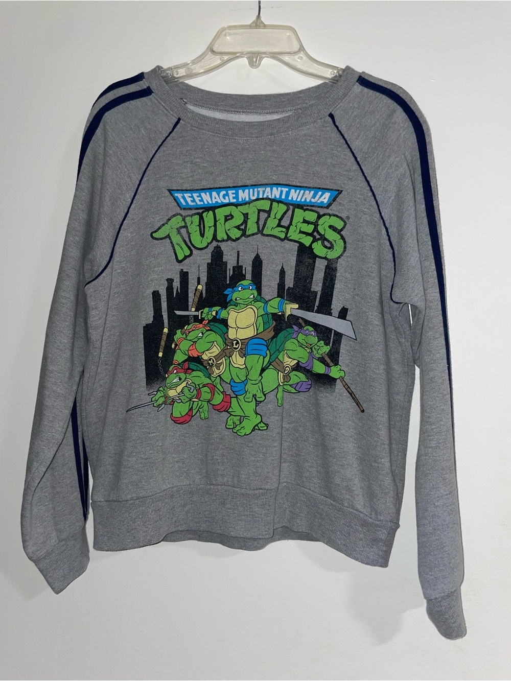 Nickelodeon Gray TMNT Graphic Crewneck with Navy Stripes